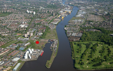 Aerial view of the north bank location